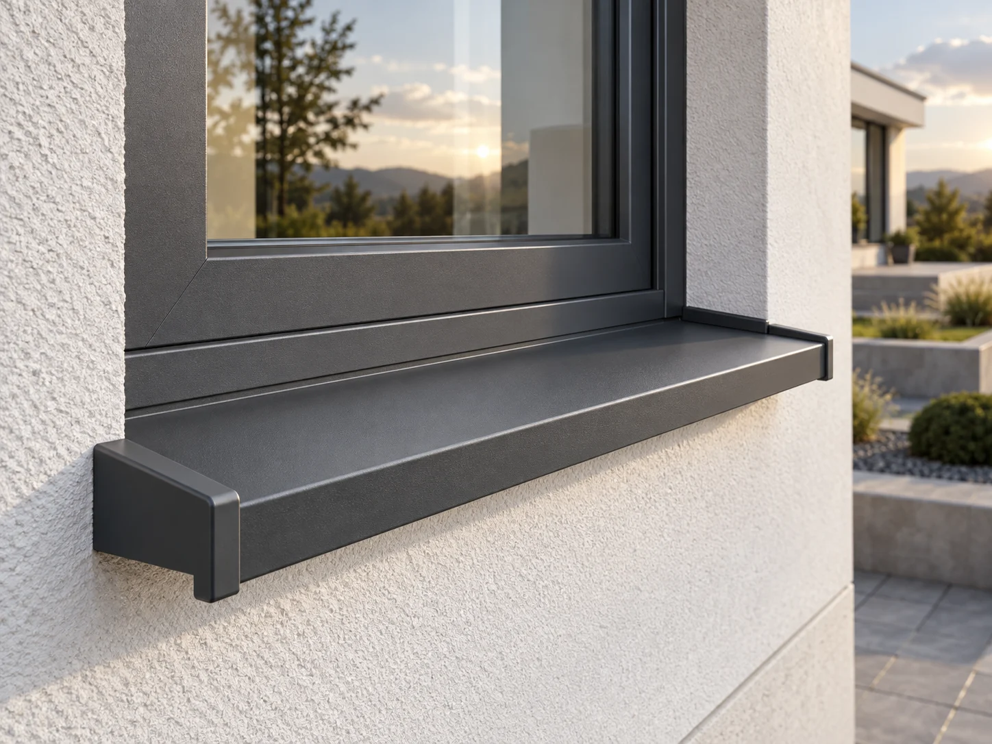 Exteriérový AL parapet – extrudovaný osadený pri okne