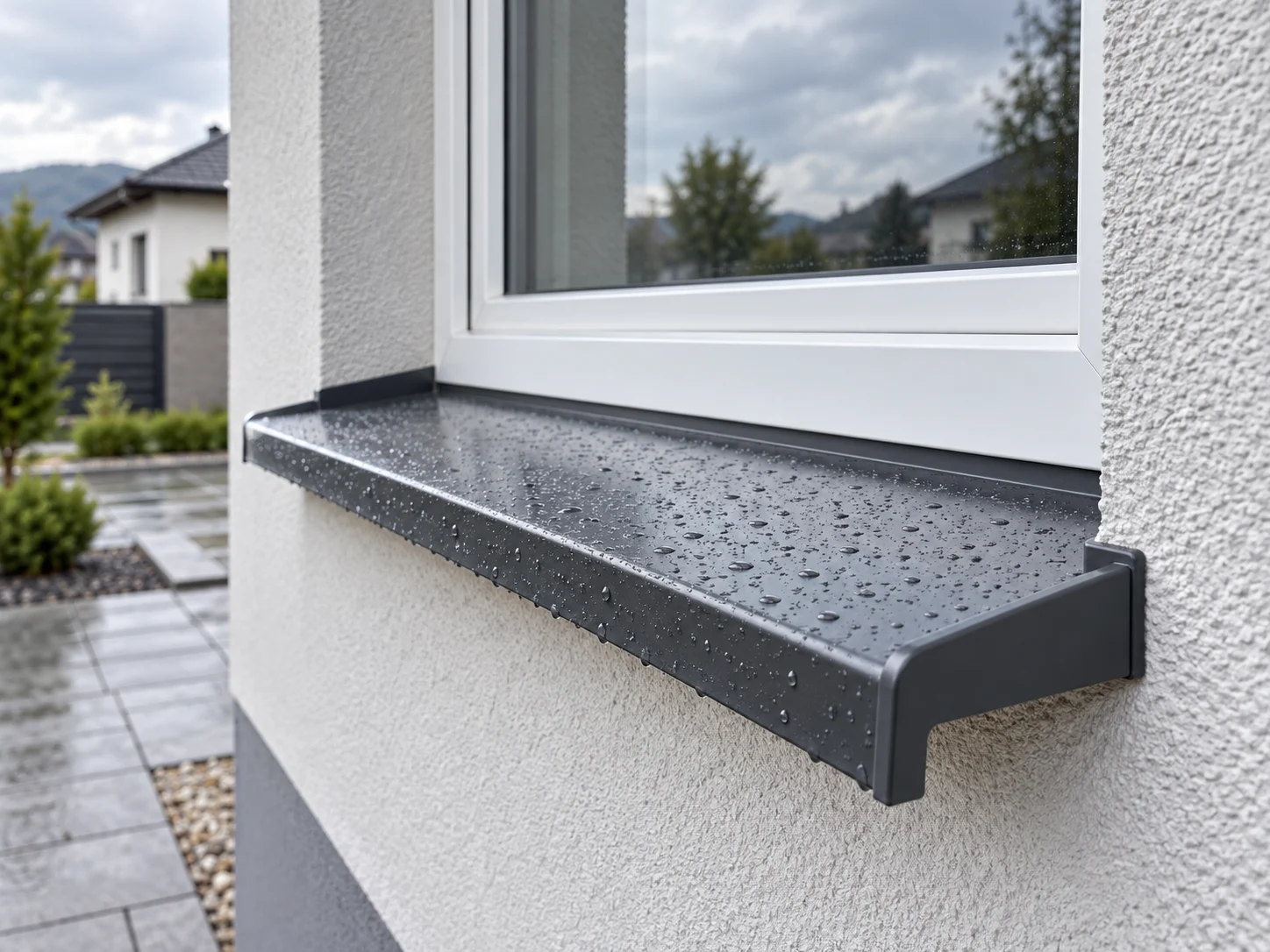 Exteriérový AL parapet – ohýbaný osadený pri okne